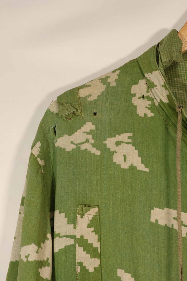 Real 1980s Soviet Russia KLMK camouflage coveralls, used, torn, repaired.