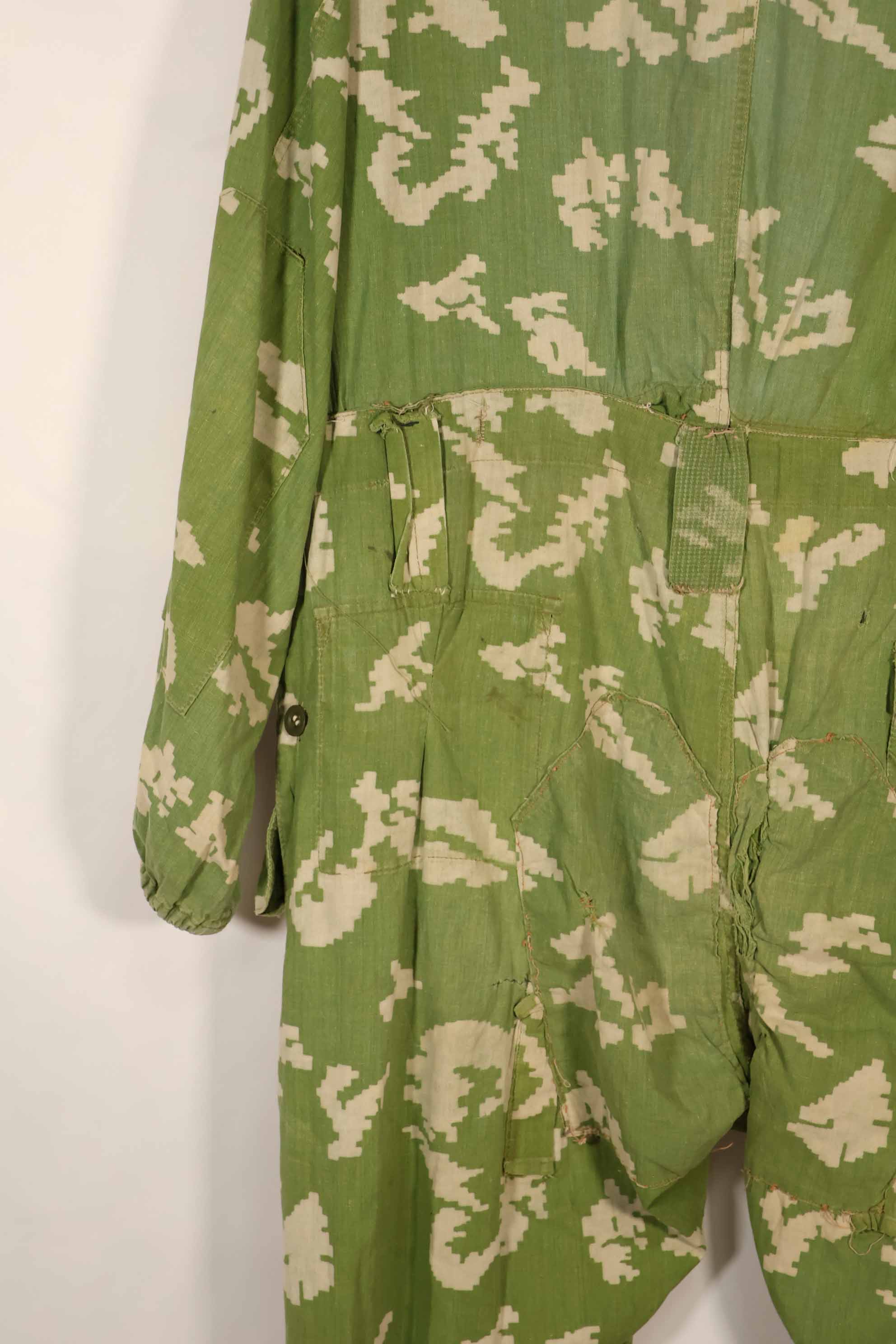 Real 1980s Soviet Russia KLMK camouflage coveralls, used, torn, repaired.