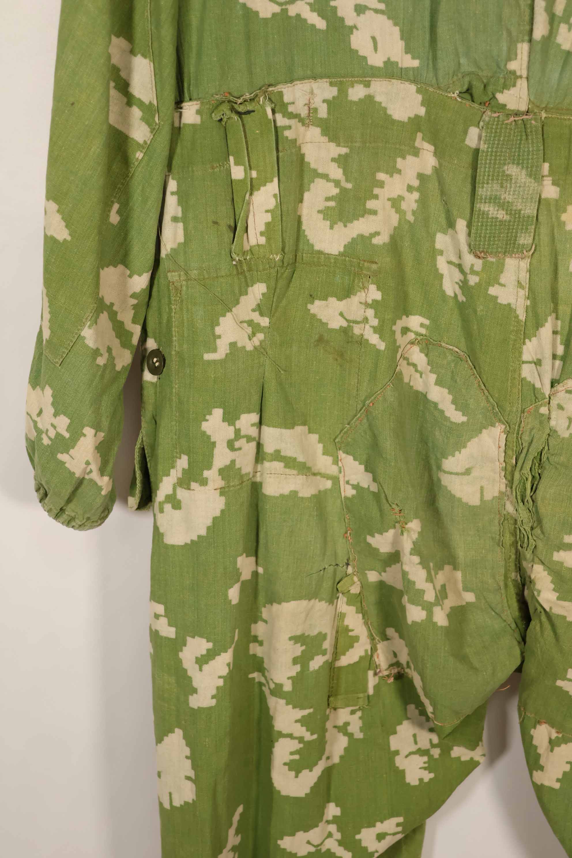 Real 1980s Soviet Russia KLMK camouflage coveralls, used, torn, repaired.