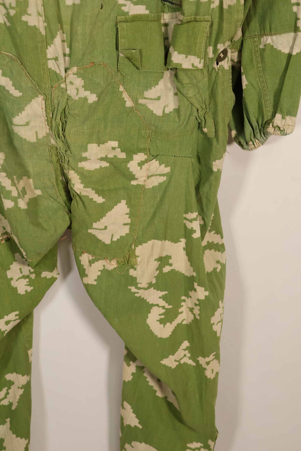 Real 1980s Soviet Russia KLMK camouflage coveralls, used, torn, repaired.