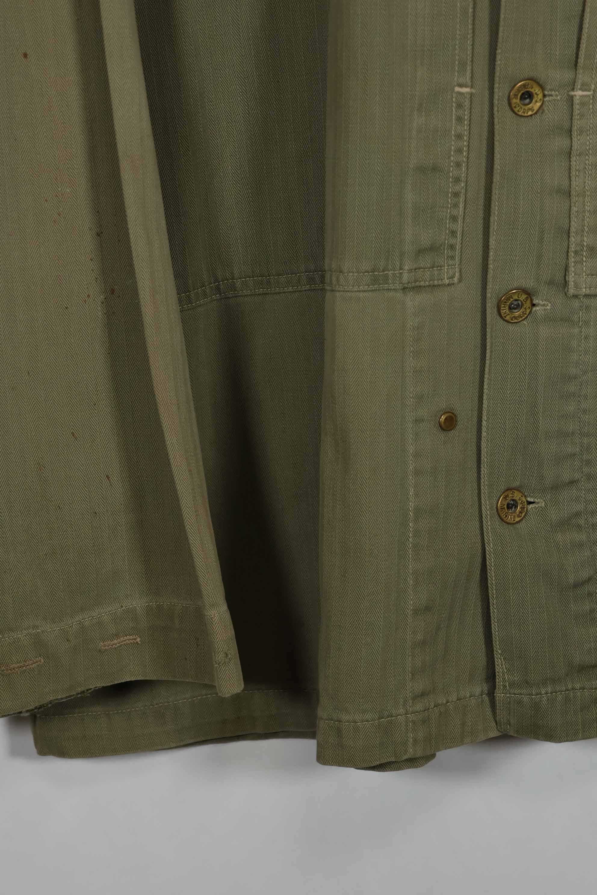 Real U.S. Marine Corps USMC P-44 HBT Utility Jacket, soiled, used.