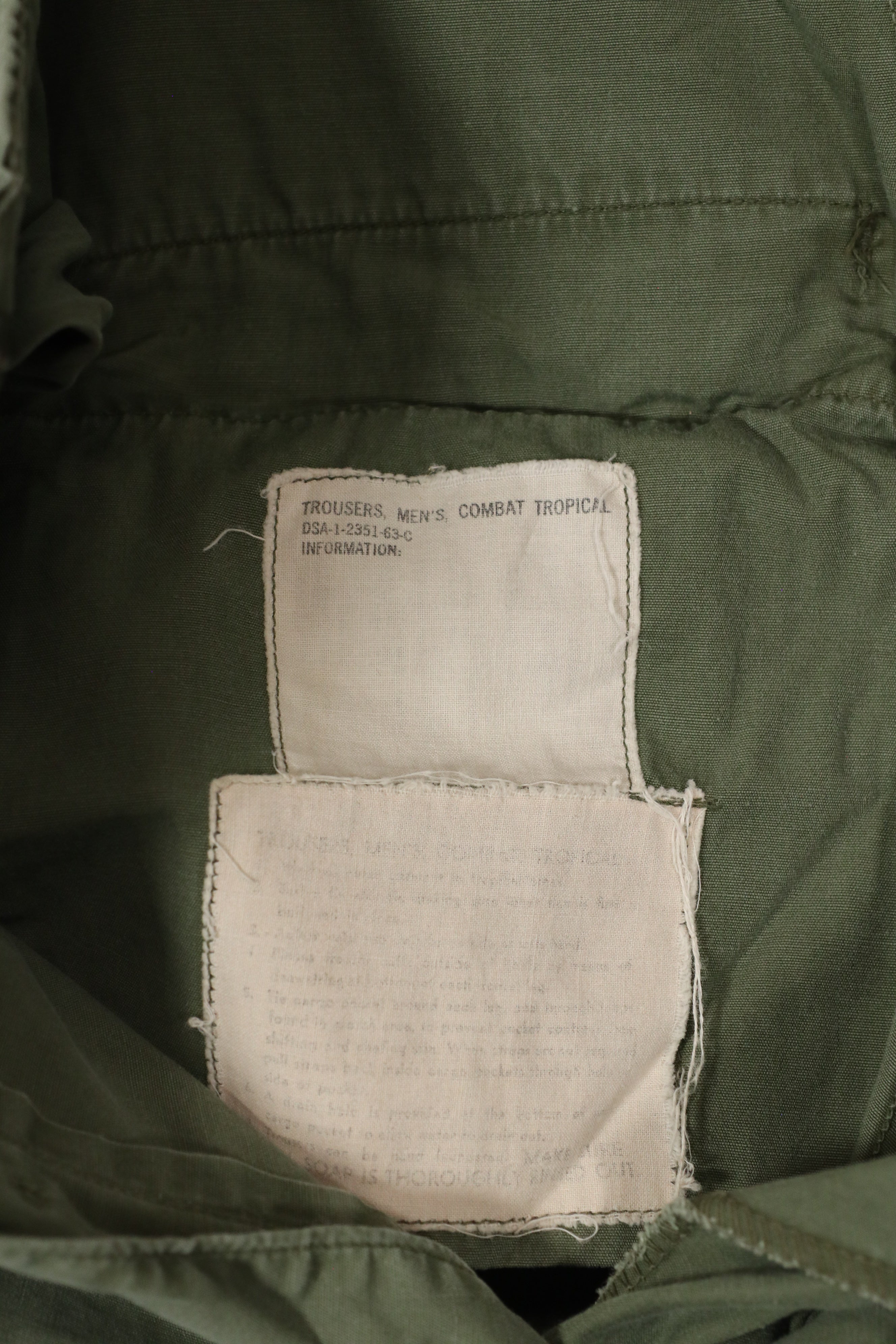 Real 1963 1st Model Jungle Fatigue Pants without leg ties, used.