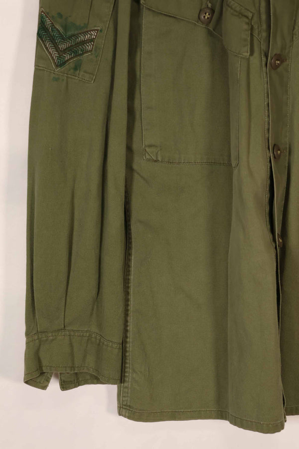 Real 1970 Australian Army OD Fatigue shirt with rank insignia, size unreadable.