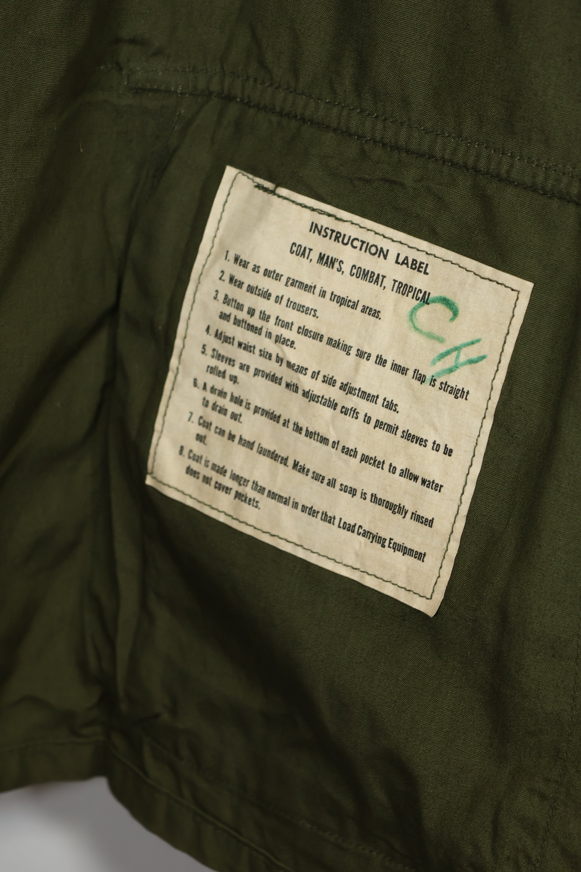 Mid-1960s 3rd Model Jungle Fatigue Jacket, used with patch marks