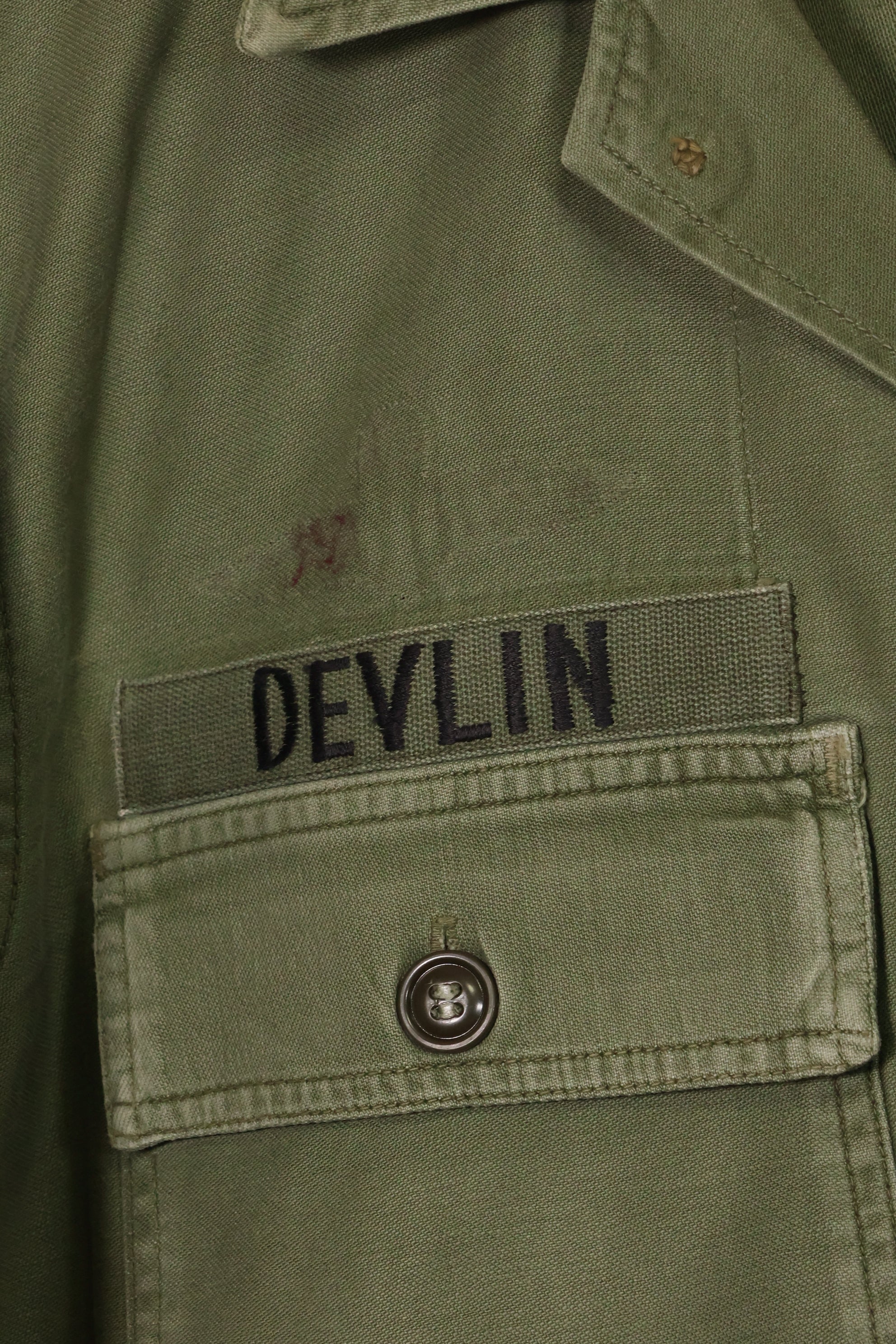 1960's Ex-Green Beret Soldier Release OG-107 Utility Shirt with First Attachment Patch, Used, C