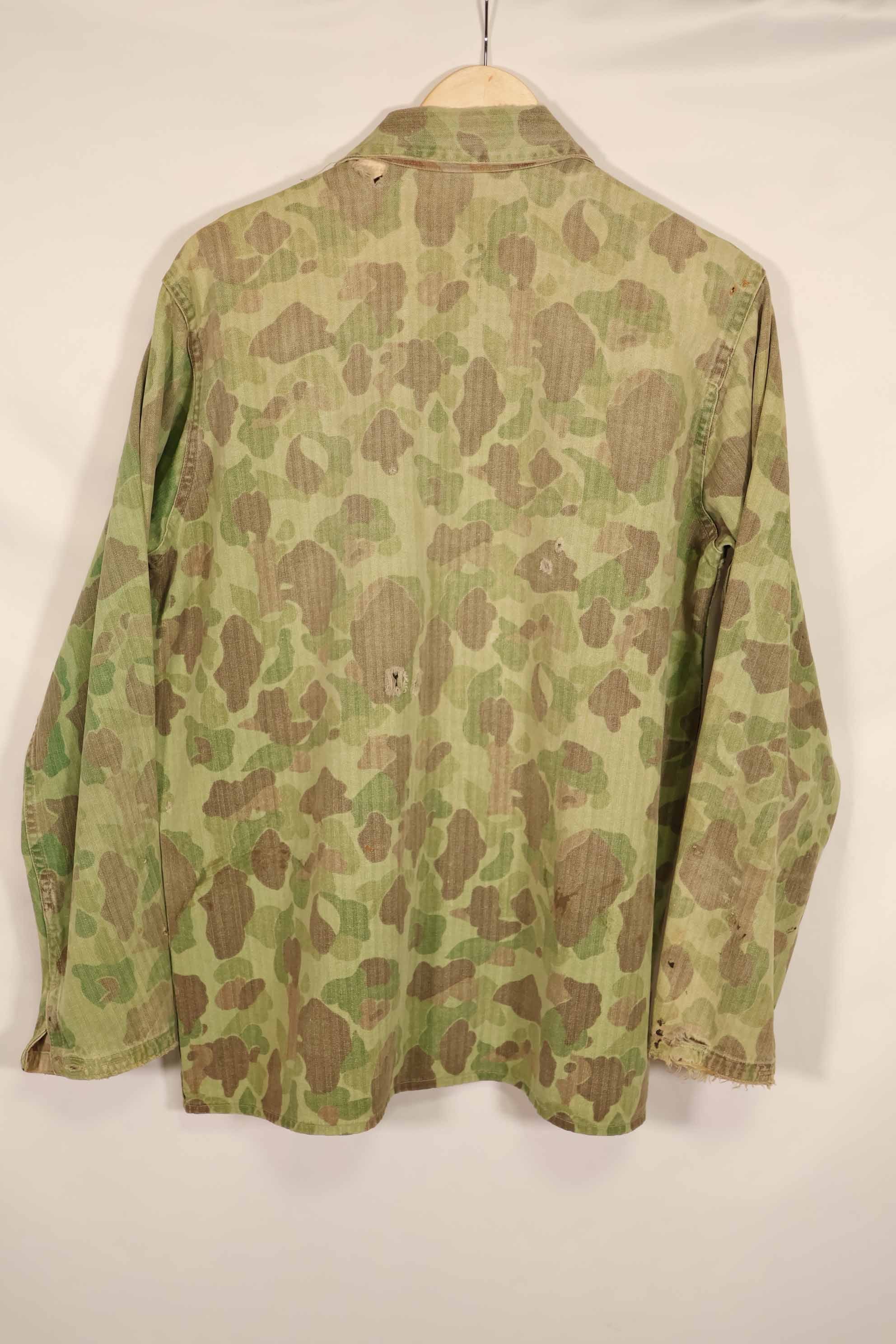 Real 1940s WWII U.S. Marine Corps P44 Frogskin Camouflage Jacket, used.