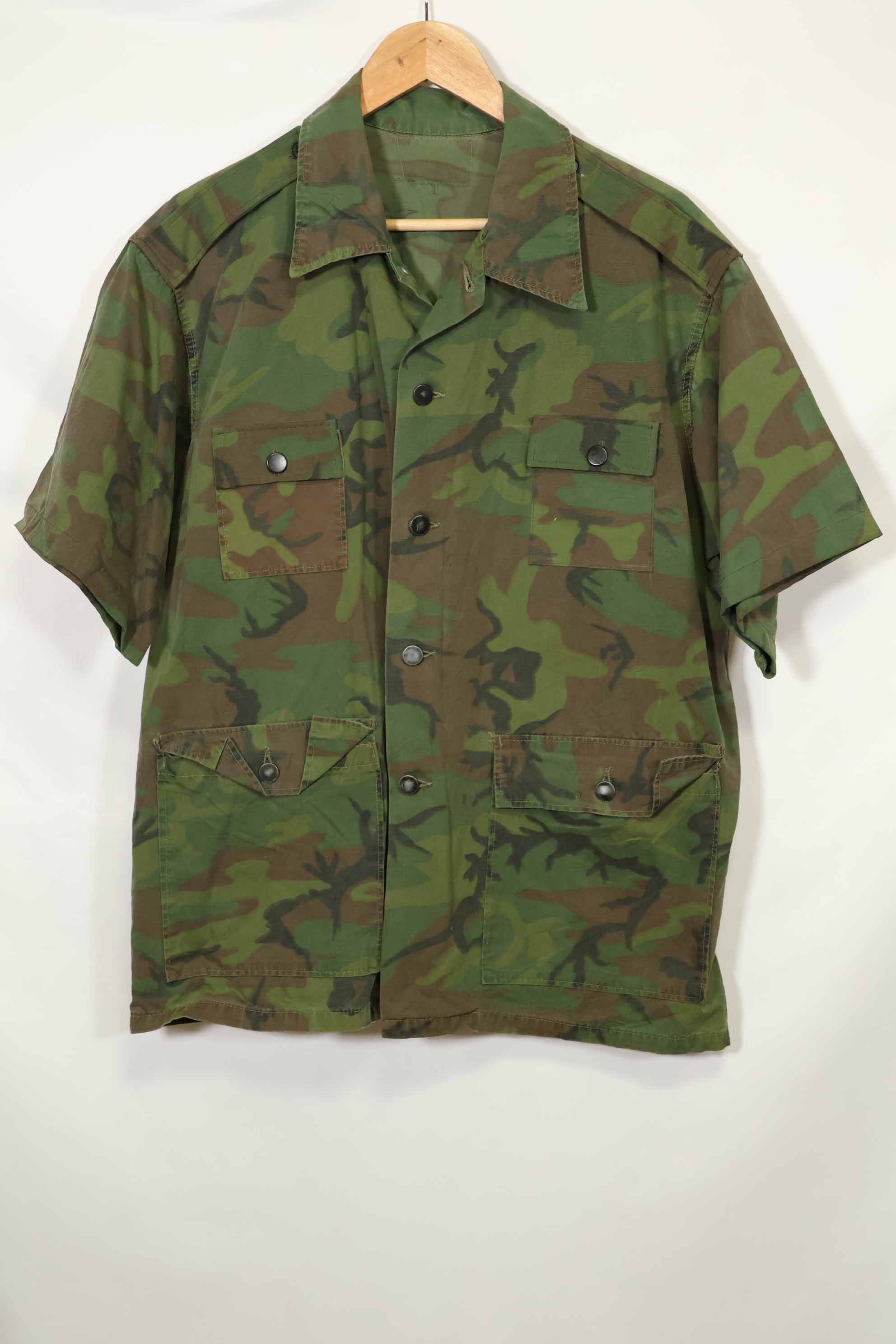 1960s-70s light fabric hunting shirt invisible leaf camouflage short sleeve custom used B