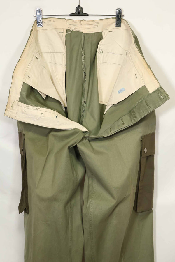 1940s-50s U.S. Army M45 cotton field pants with modified cargo pockets, airborne use, used, A