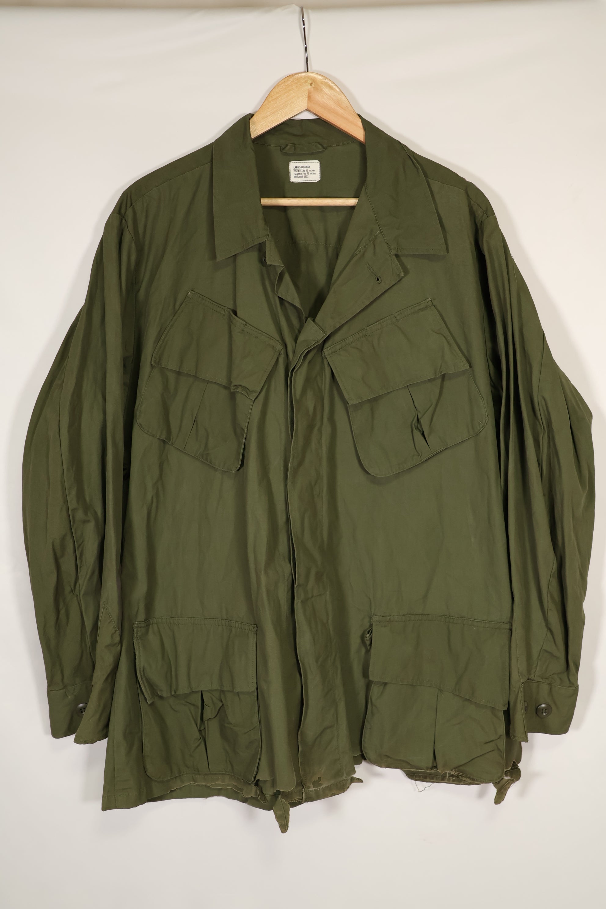 Real 1966-1967 3rd Model Jungle Fatigue Jacket L-R with damage.