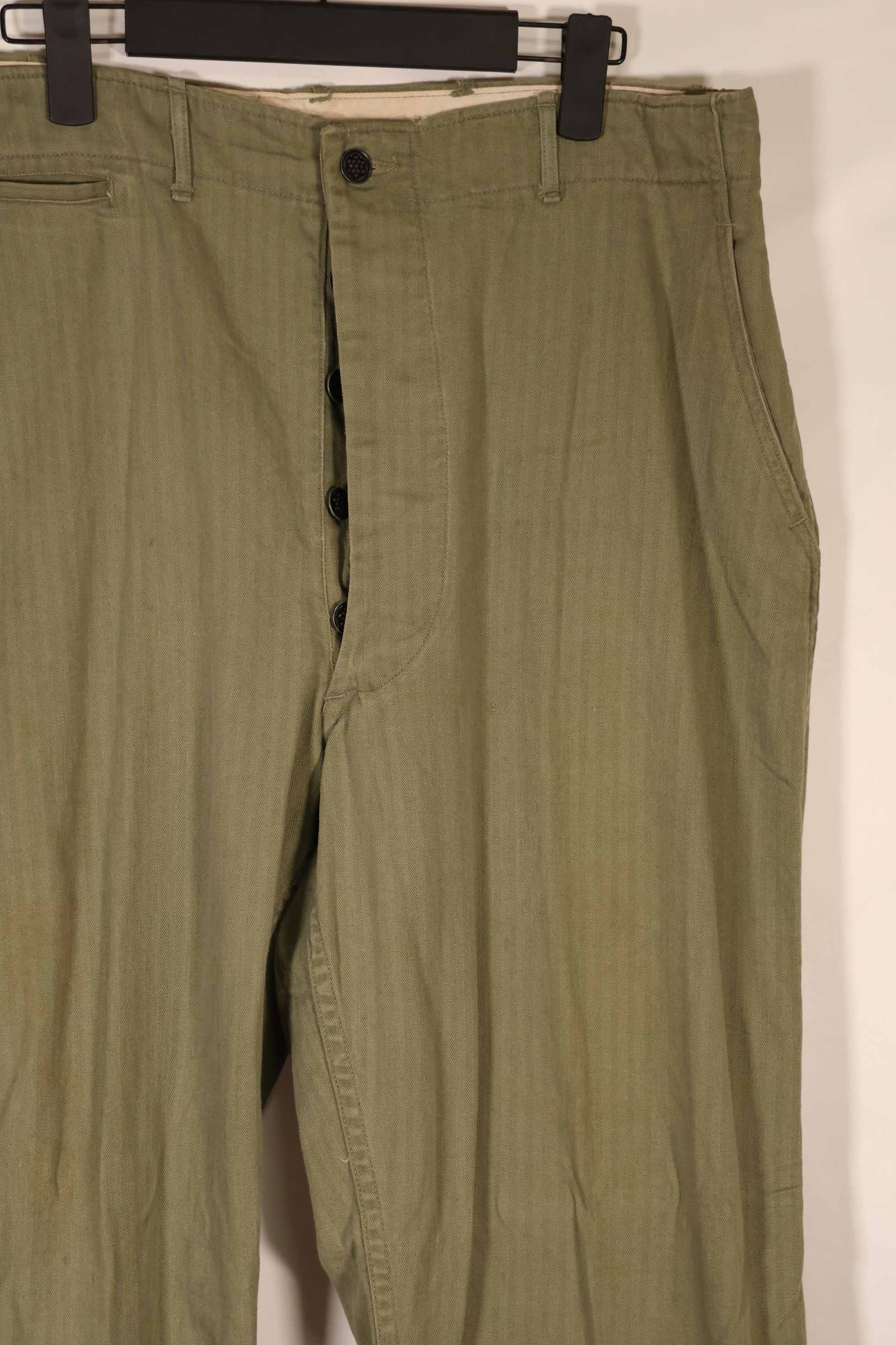 Real 1940s US Army HBT OD Utility Pants, used, large size.