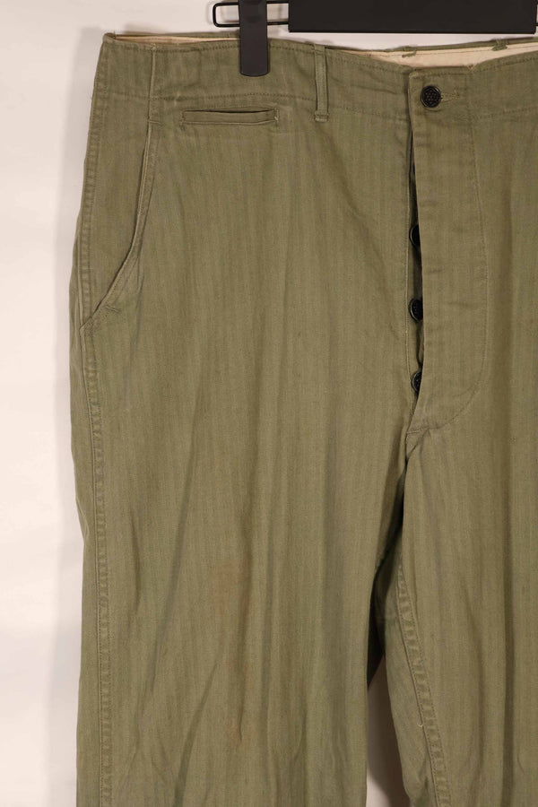 Real 1940s US Army HBT OD Utility Pants, used, large size.