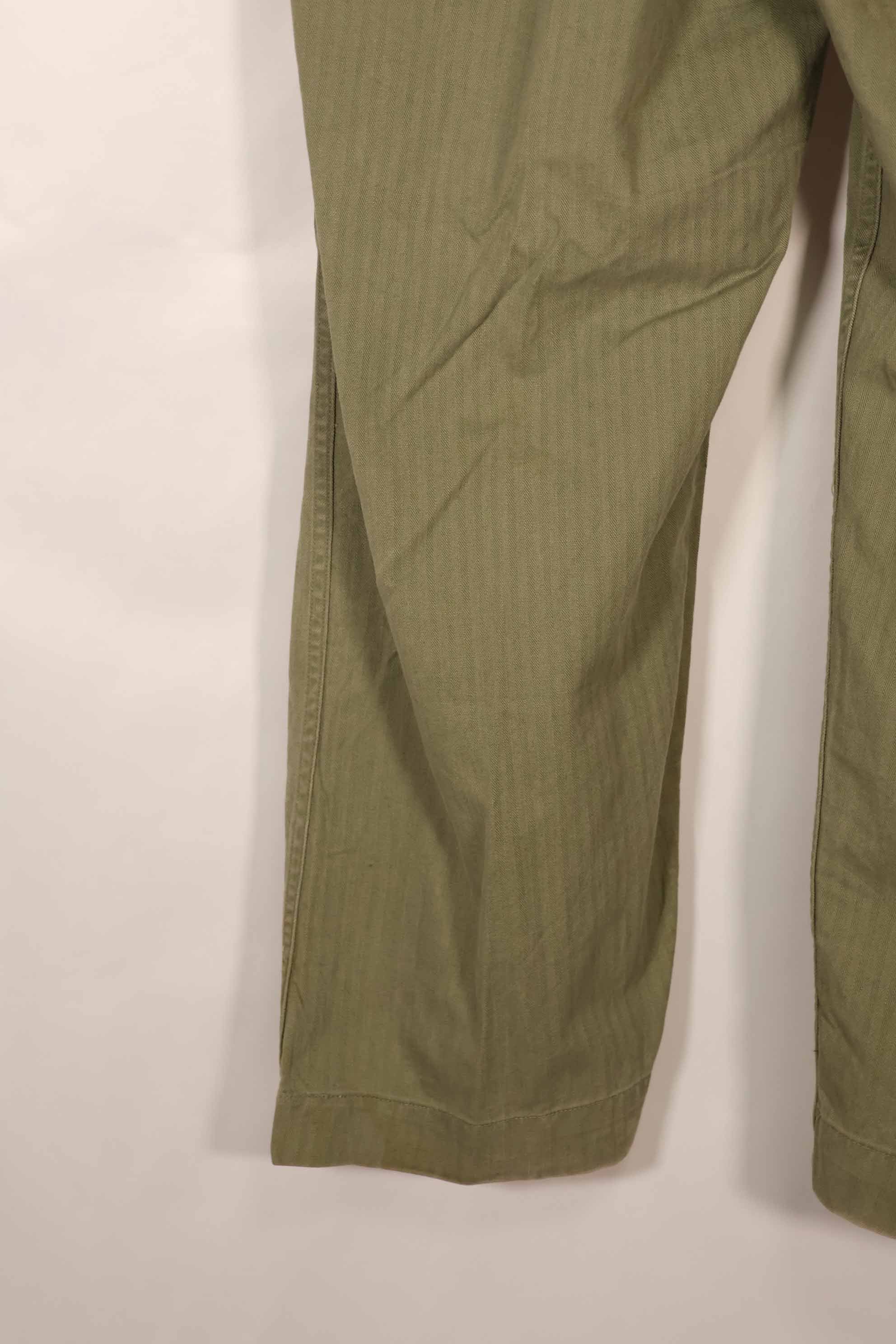 Real 1940s US Army HBT OD Utility Pants, used, large size.