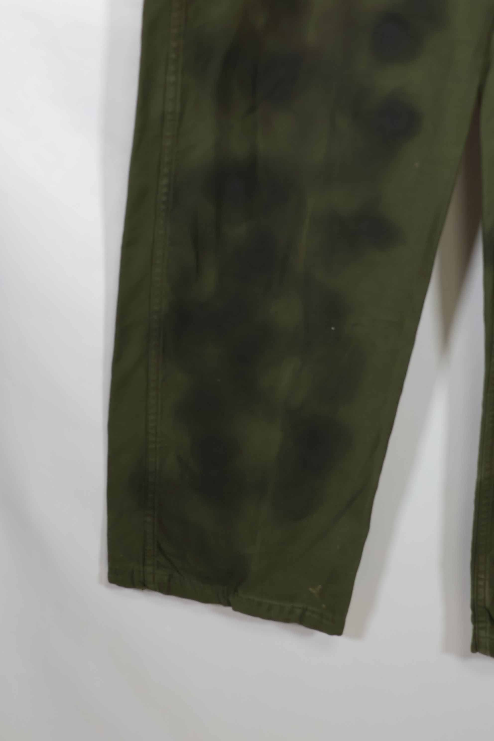 Real 1960s lot OG-107 baker pants, hand painted camouflage, used.