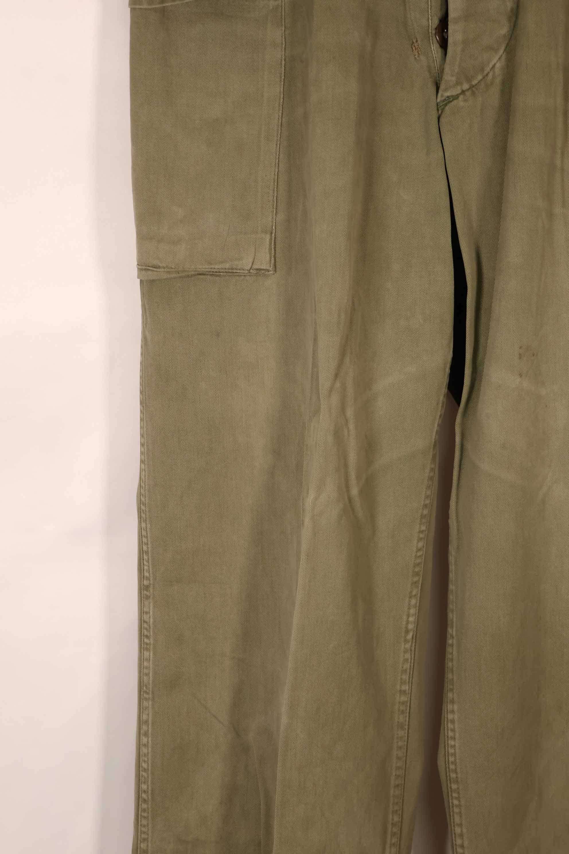 Real late 1940s-early 1950s M45 OD cotton field pants, used, strong signs of use B