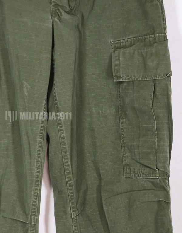 Real 1969 4th Model Jungle Fatigue pants, size X-S, used, faded.