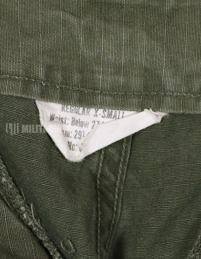 Real 1969 4th Model Jungle Fatigue pants, size X-S, used, faded.