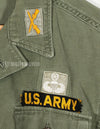 Real early OG-107 utility shirt with special forces patch, faded, used.