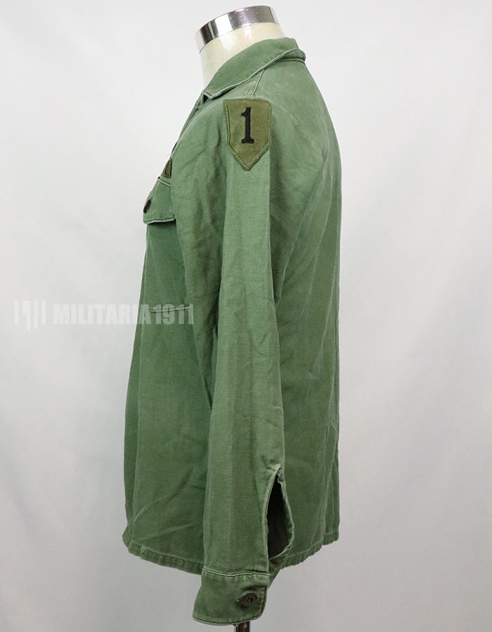 Original U.S. Army 1st Infantry Division Utility Shirt, OG-107, 1970, patch retrofitted. Released