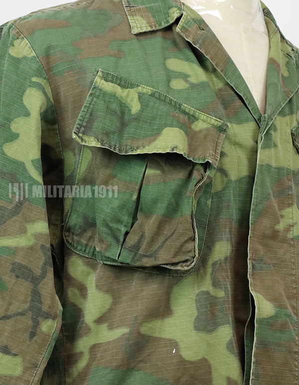 Original U.S. Army ERDL jungle fatigues, 1968 cotract, no size tag, stained.