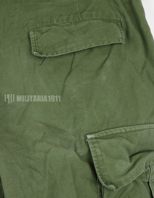 Original 2nd model Jungle Fatigue pants, non-ripstop, worn, scratched, faded. Scuffed, faded