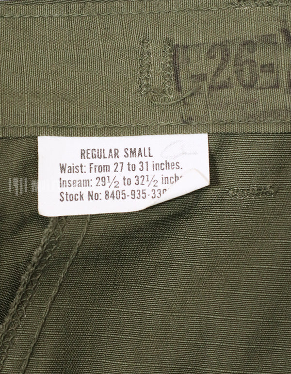 Real U.S. Army Jungle Fatigue late model ripstop pants, dead stock, made in 1969.