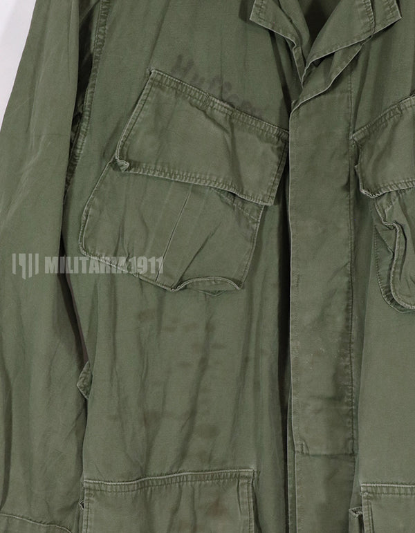 Real 2nd Model Jungle Fatigue Jacket, stained and scratched, missing buttons.