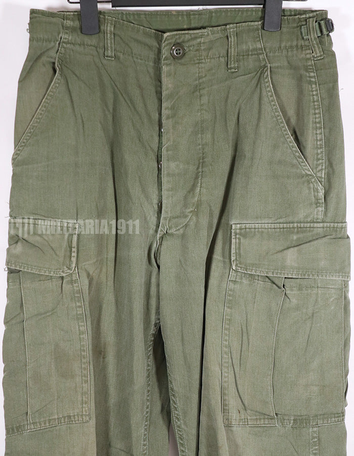 Real poplin fabric Jungle Fatigues pants, stained, used.