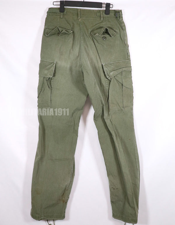 Real poplin fabric Jungle Fatigues pants, stained, used.